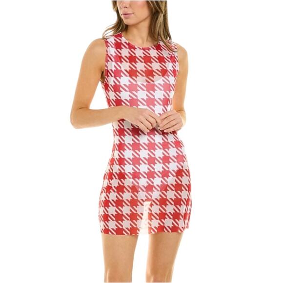 *NWOT WeWoreWhat Sheer Mesh Muscle Dress in Cherry Red/White – Med - Picture 3 of 10